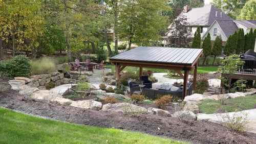 Home with beautiful backyard landscaping